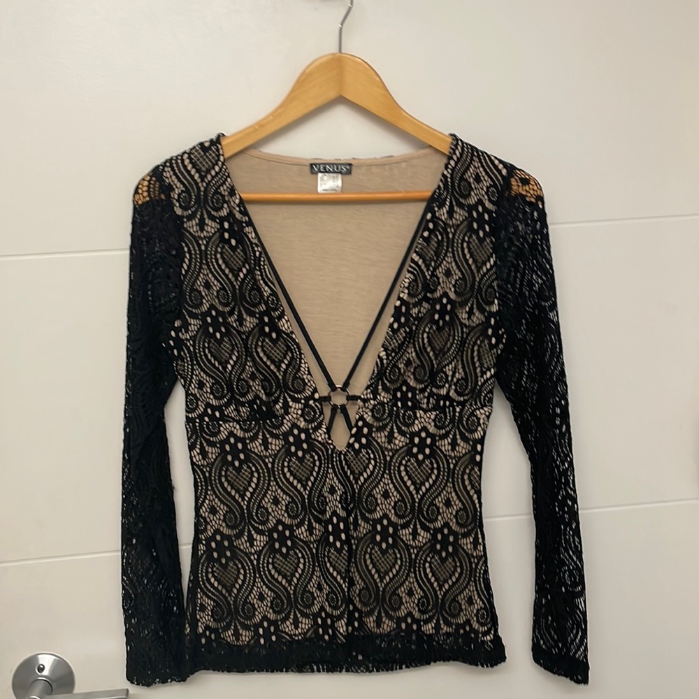 Low Cut Venus black “Lacey” Top